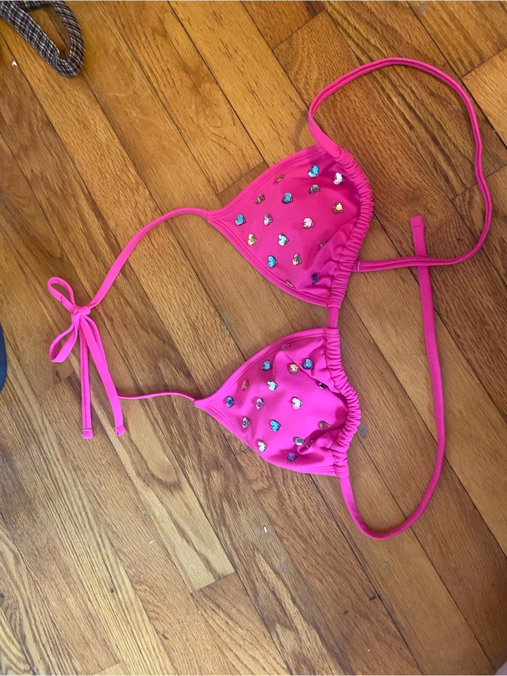 Wild Fable Hot Pink Embellished Triangle Bikini Top Heart Rhinestones